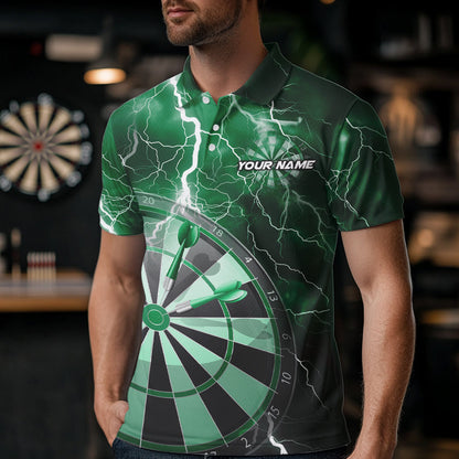 Custom Green Thunder Lightning Dartboard Dart Polo Shirts For Men, Dart Tournament Team Shirt IPHW8491