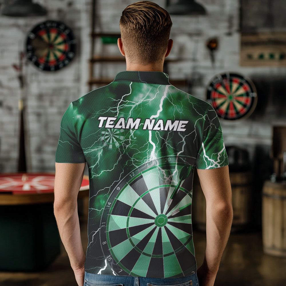 Custom Green Thunder Lightning Dartboard Dart Polo Shirts For Men, Dart Tournament Team Shirt IPHW8491