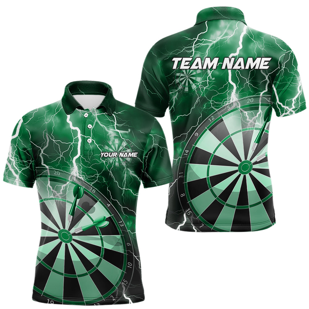 Custom Green Thunder Lightning Dartboard Dart Polo Shirts For Men, Dart Tournament Team Shirt IPHW8491