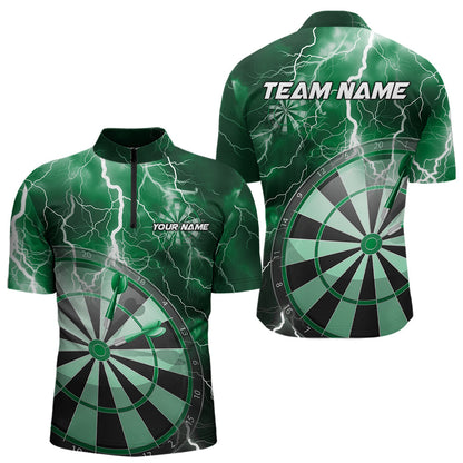 Custom Green Thunder Lightning Dartboard Dart Quarter-Zip Shirts For Men, Dart Tournament Team Shirt IPHW8491