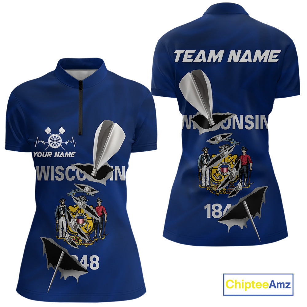Custom Wisconsin State Flag Silver Dart Steel Tip Dart Women Shirt, Dart Team Jerseys IPHW10560