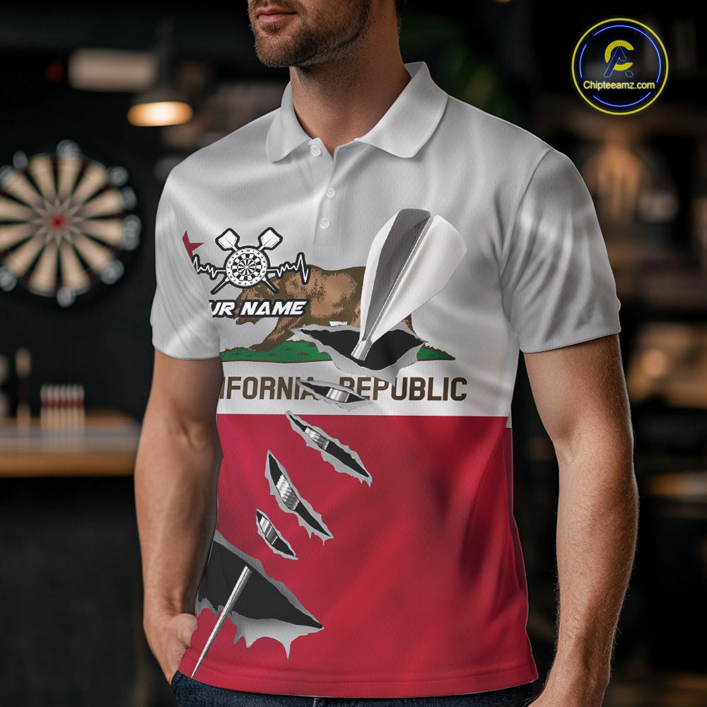 Custom California State Flag Silver Dart Steel Tip Dart Men Polo Shirt, Dart Team Jerseys IPHW10561