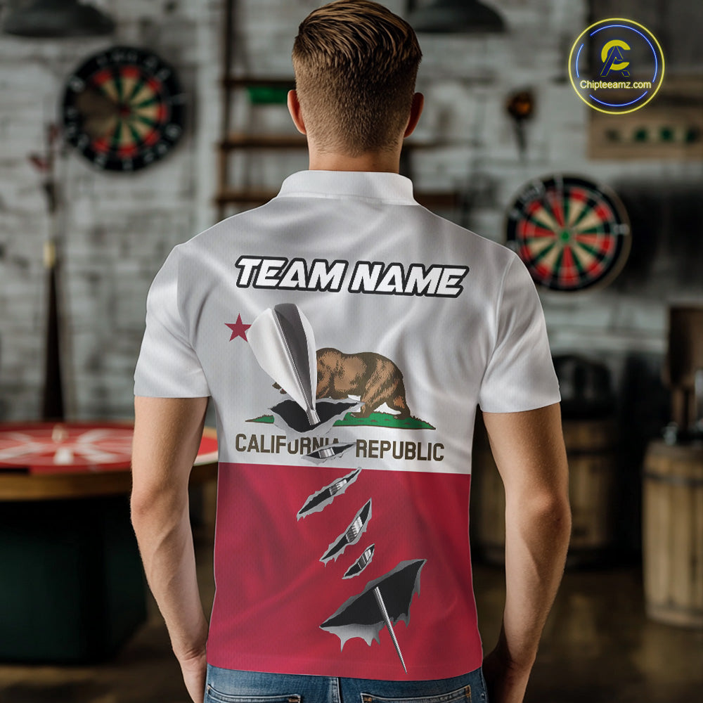 Custom California State Flag Silver Dart Steel Tip Dart Men Polo Shirt, Dart Team Jerseys IPHW10561
