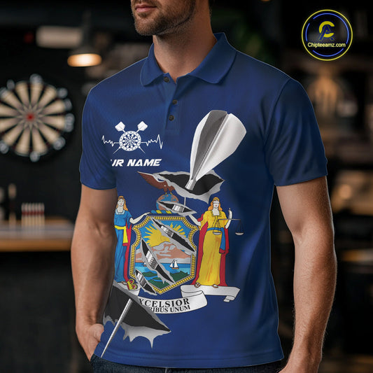Custom New York State Flag Silver Dart Steel Tip Dart Men Polo Shirt, Dart Team Jerseys IPHW10562
