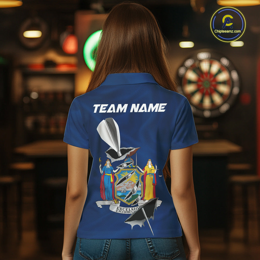 Custom New York State Flag Silver Dart Steel Tip Dart Women Polo Shirt, Dart Team Jerseys IPHW10562