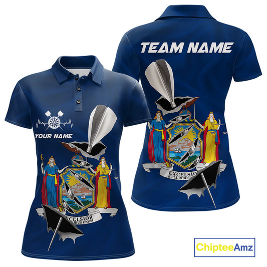 Custom New York State Flag Silver Dart Steel Tip Dart Women Polo Shirt, Dart Team Jerseys IPHW10562