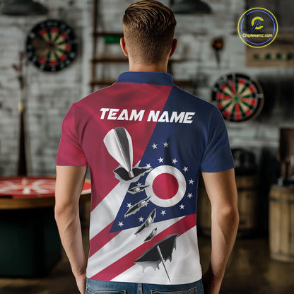 Custom Ohio State Flag Silver Dart Steel Tip Dart Men Polo Shirt, Ohio Dart Team Jerseys IPHW10563