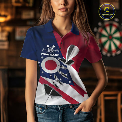 Custom Ohio State Flag Silver Dart Steel Tip Dart Women Polo Shirt, Ohio Dart Team Jerseys IPHW10563