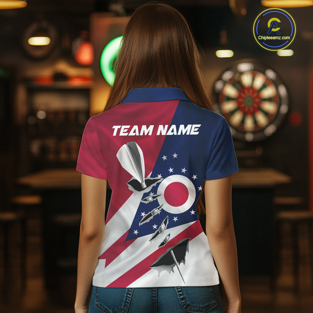 Custom Ohio State Flag Silver Dart Steel Tip Dart Women Polo Shirt, Ohio Dart Team Jerseys IPHW10563