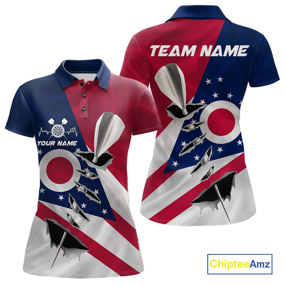 Custom Ohio State Flag Silver Dart Steel Tip Dart Women Polo Shirt, Ohio Dart Team Jerseys IPHW10563