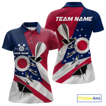 Custom Ohio State Flag Silver Dart Steel Tip Dart Women Polo Shirt, Ohio Dart Team Jerseys IPHW10563