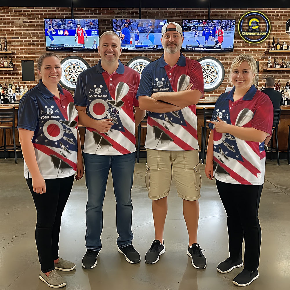 Custom Ohio State Flag Silver Dart Steel Tip Dart Men Polo Shirt, Ohio Dart Team Jerseys IPHW10563