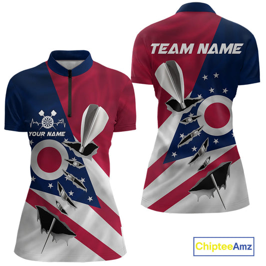 Custom Ohio State Flag Silver Dart Steel Tip Dart Women Shirt, Ohio Dart Team Jerseys IPHW10563