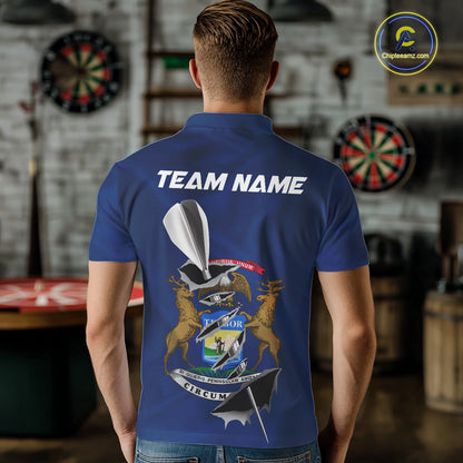 Custom Michigan State Flag Silver Dart Steel Tip Dart Men Polo Shirt, Dart Team Jerseys IPHW10564