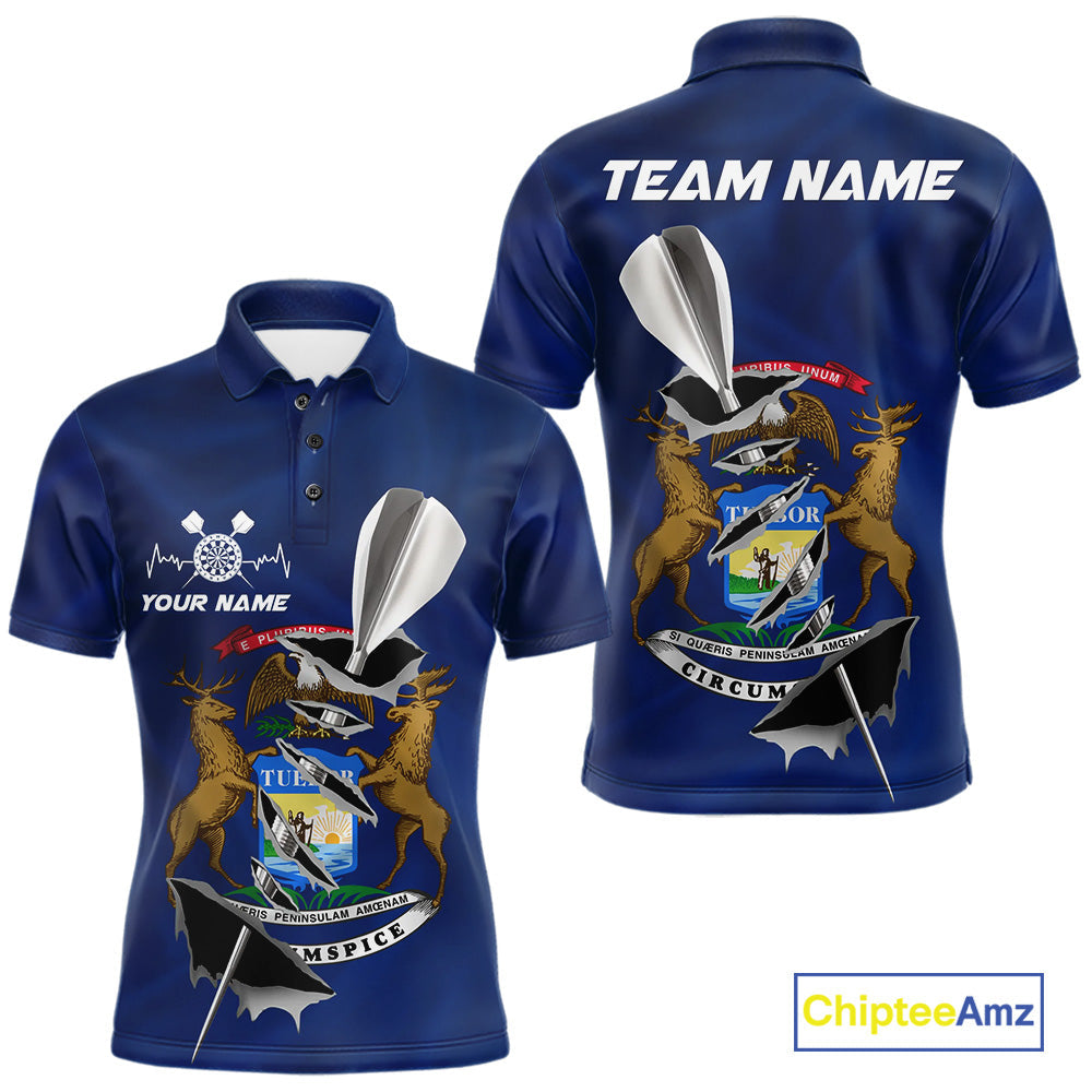Custom Michigan State Flag Silver Dart Steel Tip Dart Men Polo Shirt, Dart Team Jerseys IPHW10564
