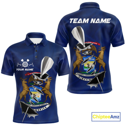 Custom Michigan State Flag Silver Dart Steel Tip Dart Men Polo Shirt, Dart Team Jerseys IPHW10564