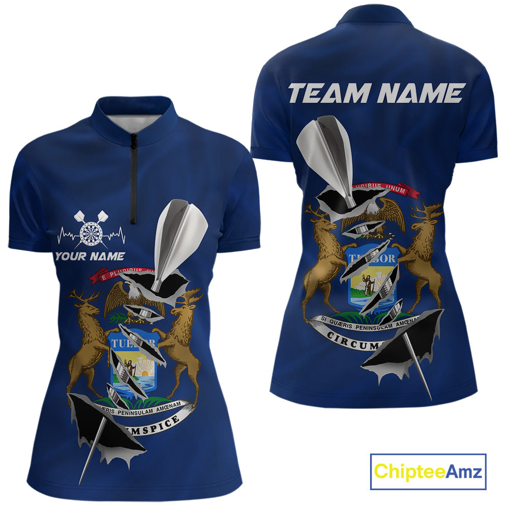 Custom Michigan State Flag Silver Dart Steel Tip Dart Women Shirt, Dart Team Jerseys IPHW10564