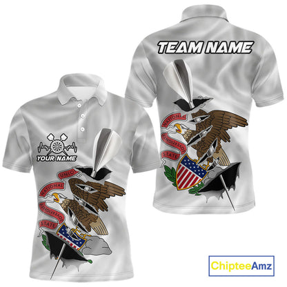 Custom Illinois State Flag Silver Dart Steel Tip Dart Men Polo Shirt, Dart Team Jerseys IPHW10565