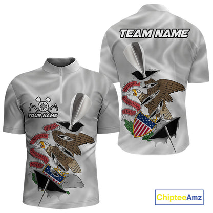 Custom Illinois State Flag Silver Dart Steel Tip Dart Men Quarter-Zip Shirt, Dart Team Jerseys IPHW10565