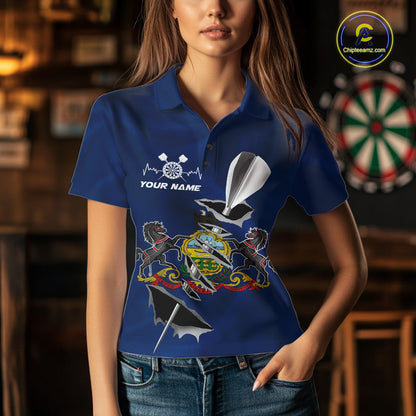 Custom Pennsylvania State Flag Silver Dart Steel Tip Dart Women Polo Shirt, Dart Team Jerseys IPHW10566
