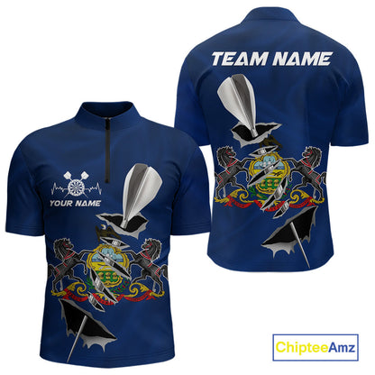 Custom Pennsylvania State Flag Silver Dart Steel Tip Dart Men Quarter-Zip Shirt, Darts Jerseys IPHW10566