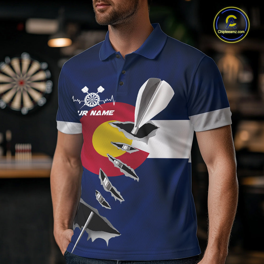 Custom Colorado State Flag Silver Dart Steel Tip Dart Men Polo Shirt, Dart Team Jerseys IPHW10568
