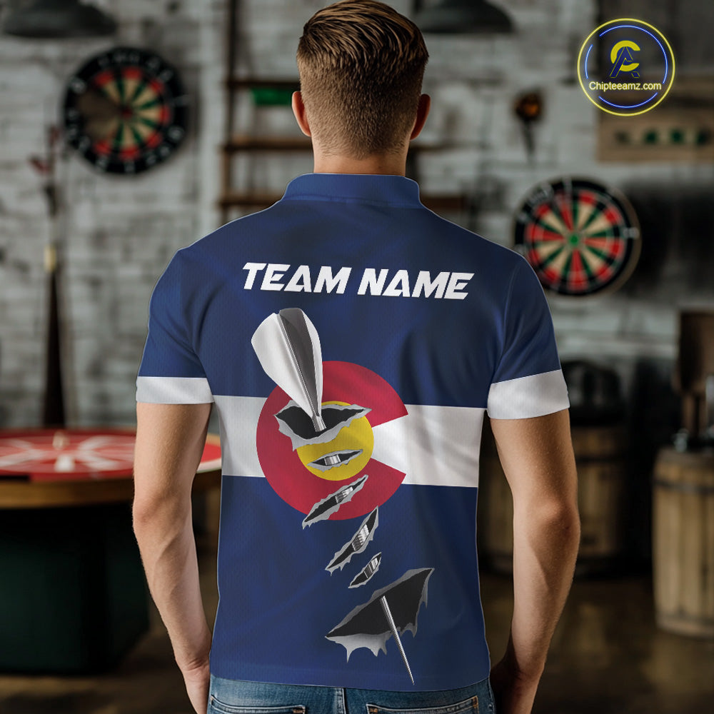 Custom Colorado State Flag Silver Dart Steel Tip Dart Men Polo Shirt, Dart Team Jerseys IPHW10568