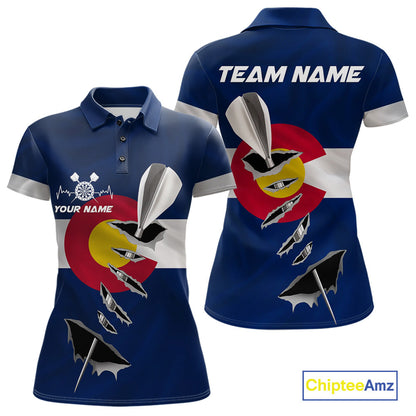 Custom Colorado State Flag Silver Dart Steel Tip Dart Women Polo Shirt, Dart Team Jerseys IPHW10568