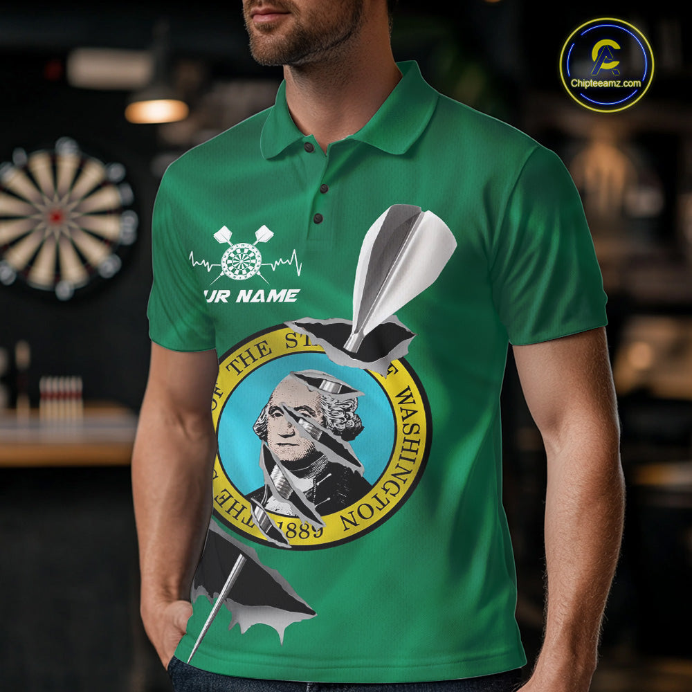 Custom Washington State Flag Silver Dart Steel Tip Dart Men Polo Shirt, Dart Team Jerseys IPHW10569
