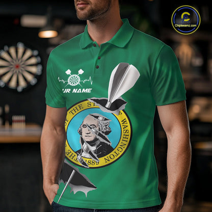 Custom Washington State Flag Silver Dart Steel Tip Dart Men Polo Shirt, Dart Team Jerseys IPHW10569