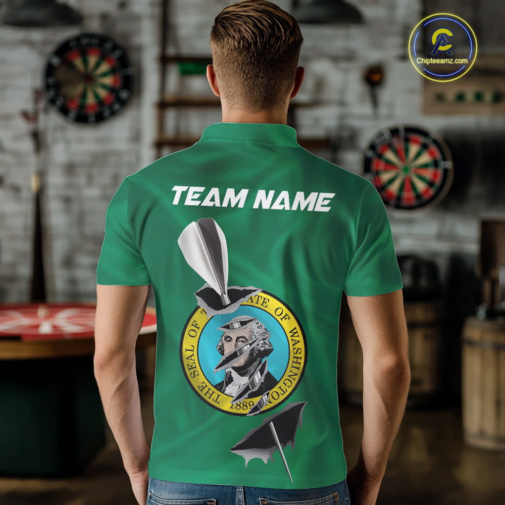 Custom Washington State Flag Silver Dart Steel Tip Dart Men Polo Shirt, Dart Team Jerseys IPHW10569