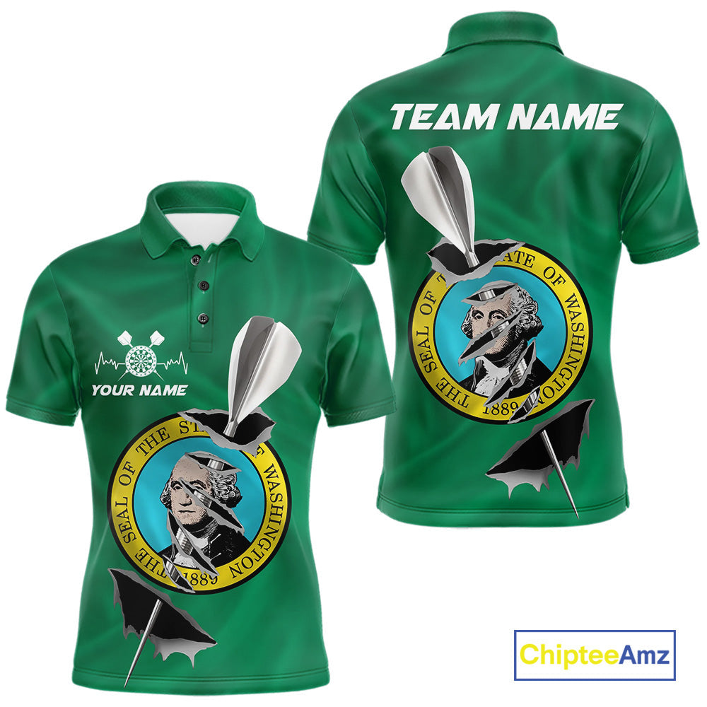 Custom Washington State Flag Silver Dart Steel Tip Dart Men Polo Shirt, Dart Team Jerseys IPHW10569
