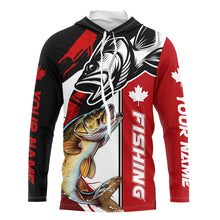 Load image into Gallery viewer, Canadian Flag Cuswom Walleye Long Sleeve Fishing Shirts, Canada Flag Walleye Fishing Jerseys IPHW6202