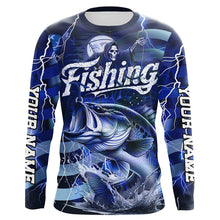Load image into Gallery viewer, Blue Lightning American Flag Custom Bass Fishing Long Sleeve Shirts, Fish Reaper Fishing Jerseys IPHW6686