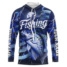 Load image into Gallery viewer, Blue Lightning American Flag Custom Crappie Fishing Long Sleeve Shirts, Fish Reaper Fishing Jerseys IPHW6687