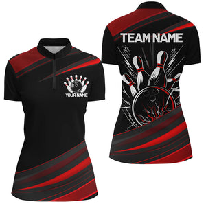 Black And Red Custom Classic Ladies Bowling Shirts, Bowling Uniform Bowling Jersey For Team IPHW7264