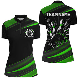 Black And Green Custom Classic Ladies Bowling Shirts, Bowling Uniform For Team IPHW7266