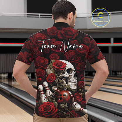 Custom Red Roses And Skull Halloween Bowling Jersey Men Quarter Zip Shirt IPHW11970