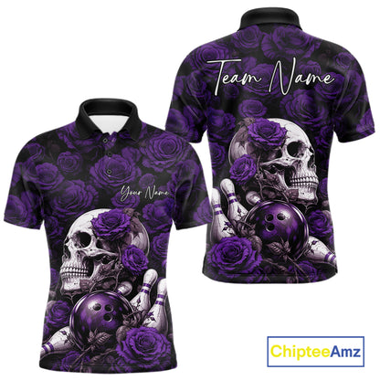 Custom Purple Roses And Skull Halloween Bowling Jersey Men Polo Shirt IPHW11973