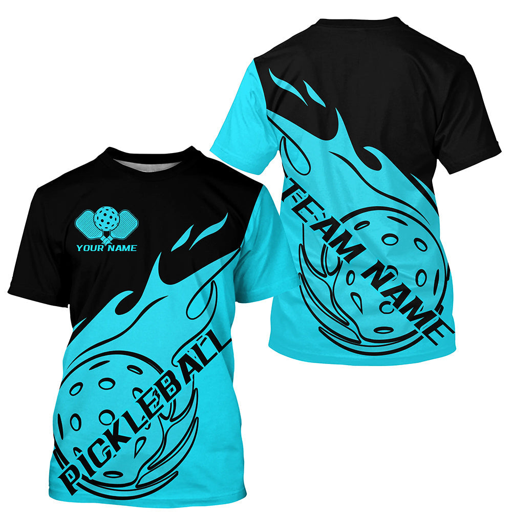 Black And Blue Fire Pickleball Ball Custom Flame Pickleball T-Shirts For Men, Pickleball Team Shirts Outfit IPHW7777