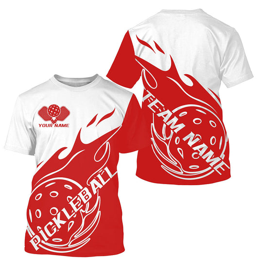 White And Red Fire Pickleball Ball Custom Flame Pickleball T-Shirts For Men, Pickleball Team Shirts Outfit IPHW7781