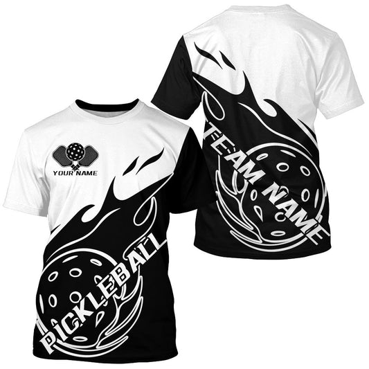 Black And White Fire Pickleball Ball Custom Flame Pickleball T-Shirts For Men, Pickleball Team Shirts Outfit IPHW7782