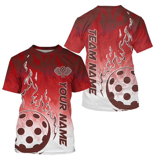 White And Red Custom Flame Pickleball T-Shirts For Men, Pickleball Team Shirt Pickleball Apparel IPHW7794