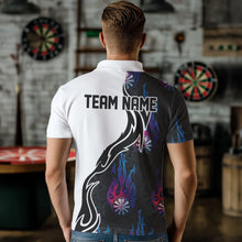 Load image into Gallery viewer, Blue And Purple Flame Dartboad Custom Dart Polo Shirts For Men, Dart Tournament Team Shirt IPHW8499