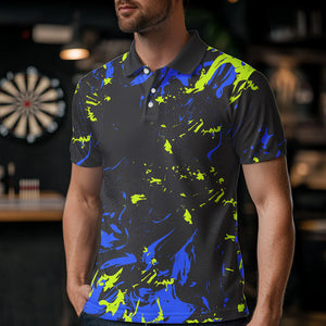 Blue And Green Splatter Personalized Dart Polo Shirts For Men, Dart Jerseys For Team IPHW8501