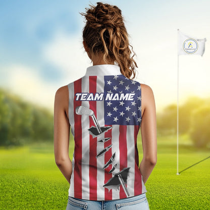 Custom US Flag Golf Club Patriotic Golf Team Shirt For Women, American Golfer Outfits IPHW10579