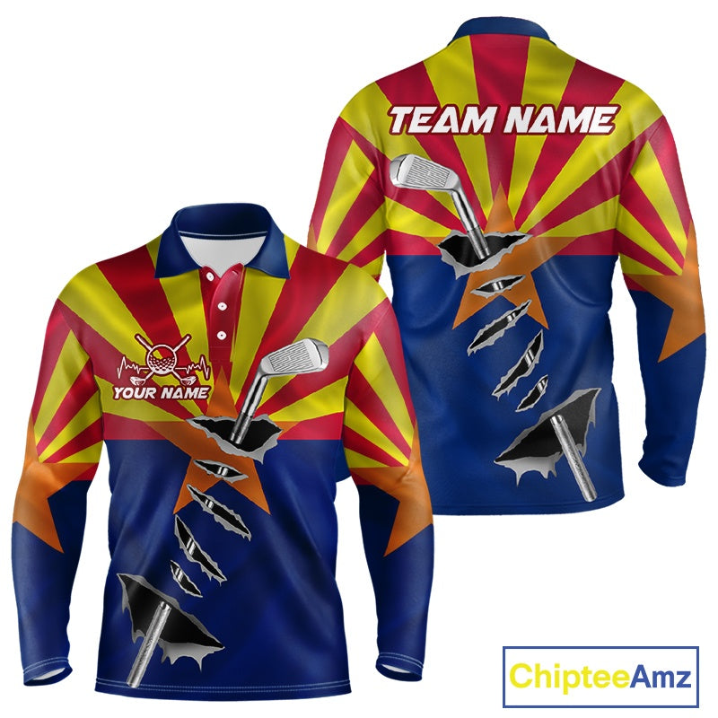 Custom Arizona State Flag Golf Club Patriotic Golf Team Shirt For Men, Golfer Outfits IPHW10583