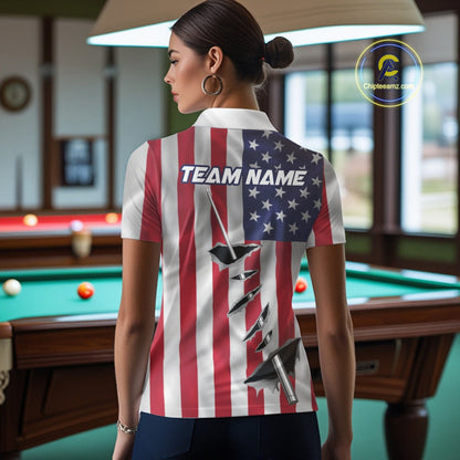 Custom US Flag Silver Billiard Cue Patriotic Billiard 8 Ball Shirts For Women Team Jerseys IPHW10585