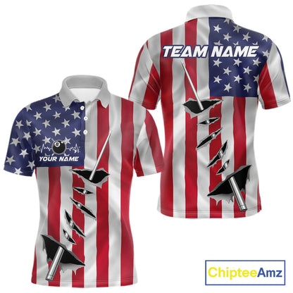 Custom US Flag Silver Billiard Cue Patriotic Billiard 8 Ball Shirts For Men Team Jerseys IPHW10585