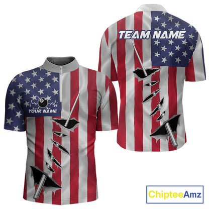 Custom US Flag Silver Billiard Cue Patriotic Billiard 8 Ball Shirts For Men Team Jerseys IPHW10585